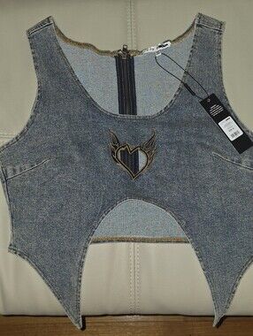 Flaming Heart Washed Denim Top - Medium Wash